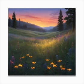 Sunset In The Meadow Paintings Art Print Canvas Print