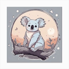 Sticker Art Design, Koala Howling To A Full Moon, Kawaii Illustration, White Background, Flat Colors (1) Canvas Print