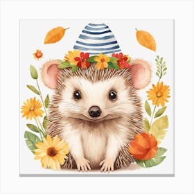 Floral Baby Hedgehog Nursery Illustration (1) Canvas Print