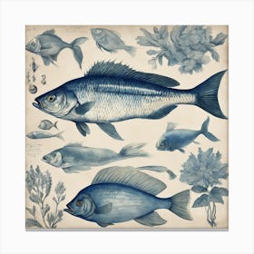 Vintage Kitchen Fish Botanical Canvas Print