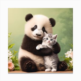 Panda Bear And Kitten Canvas Print