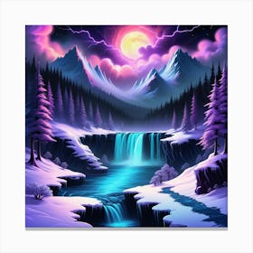 Winter Landscape With Waterfall Canvas Print