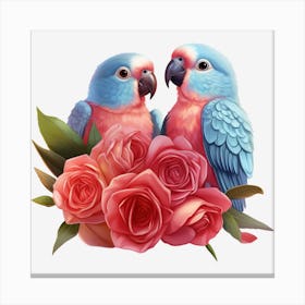 Parrots And Roses 12 Canvas Print