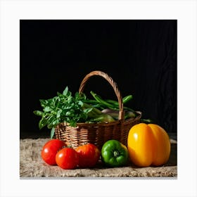 Assorted Vegetables Including Tomatoes Carrots Bell Peppers And Green Beans Harvested From A Gard (2) Canvas Print