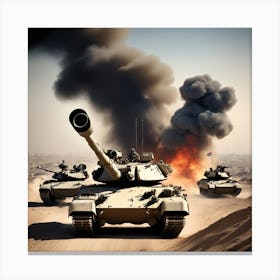 Tank Battle In The Desert Canvas Print