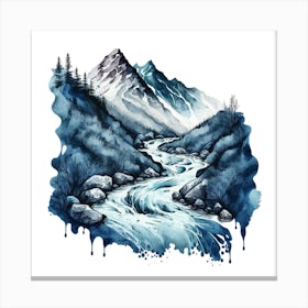 Watercolor Of A Mountain Stream 10 Canvas Print