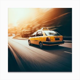 Yellow Taxi Cab On The Road Canvas Print