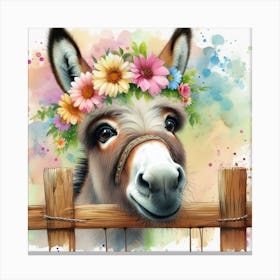 Donkey With Flowers 1 Canvas Print