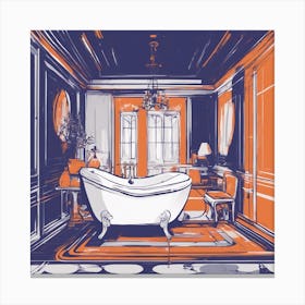 Drew Illustration Of Bathtub On Chair In Bright Colors, Vector Ilustracije, In The Style Of Dark Nav Canvas Print