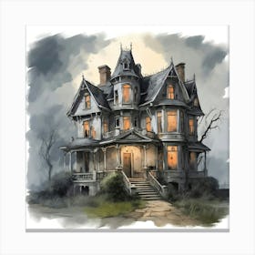 Haunted House Oil Painting Canvas Print
