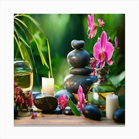 Spa With Candles And Flowers Canvas Print