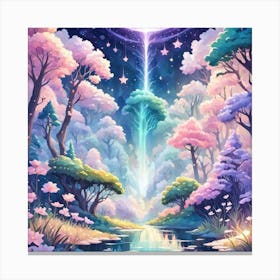 A Fantasy Forest With Twinkling Stars In Pastel Tone Square Composition 190 Canvas Print