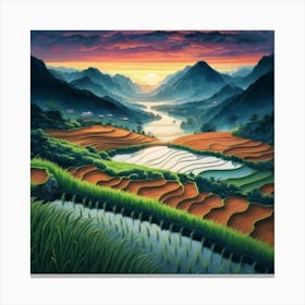 Beautiful views of rice fields, close to the river and surrounded by mountains, 19 Canvas Print