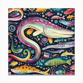 Eels And Fish At A Party Canvas Print