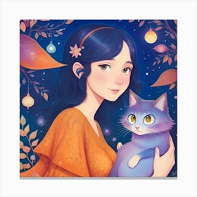 Girl With A Cat 1 Canvas Print