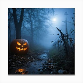 Haunting Halloween Greetings On A Misty Night (22) Canvas Print