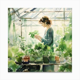 Girl In A Greenhouse 1 Canvas Print