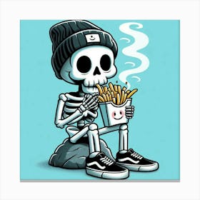 Skeleton Eating French Fries Canvas Print