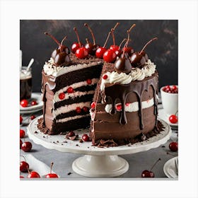 Black Forest Cake A Traditional Black Forest Cake With Layers Of Chocolate Sponge Cherry Filling And 3116251822 Canvas Print