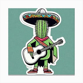 Cactus Wearing Mexican Sombrero And Poncho And Guitar Sticker 2d Cute Fantasy Dreamy Vector Ill (61) Canvas Print