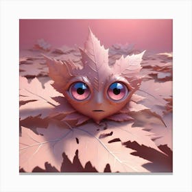 A Cute Creature With Big Eyes And A Worried Expression, Made Of A Pink Maple Leaf And Surrounded By Other Pink Leaves Canvas Print