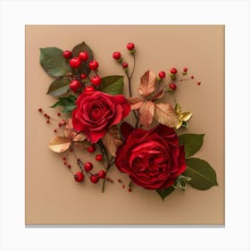 Red Roses And Berries Canvas Print