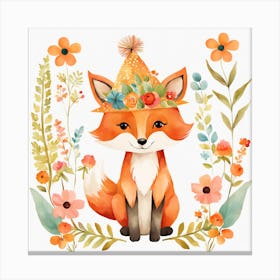 Floral Baby Fox Nursery Illustration (29) 1 Canvas Print