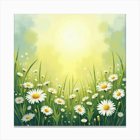 Daisies Scattered Across A Watercolor Meadow, Glowing In Sunlight Canvas Print