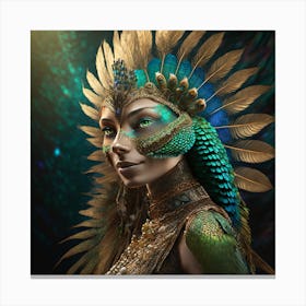 Firefly A Modern Illustration Of A Fierce Native American Warrior Peacock Iguana Hybrid Femme Fatale (9) Canvas Print