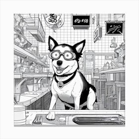 Dog In A Restaurant Canvas Print