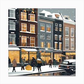 Paris cafes, winter season, Christmas, pale colors, pedestrians in the street, winter clothes, falling snow.2 1 Canvas Print