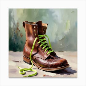 An Impressionist Painting Of An Old Boot With Brand Neon Green Laces 3 Canvas Print