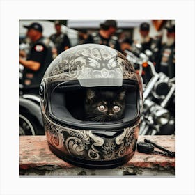 Cat In Motorcycle Helmet 2 Canvas Print