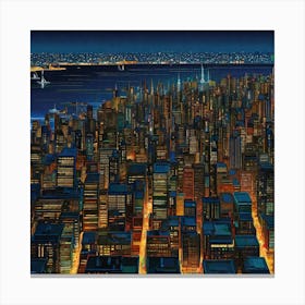 City View From Sea At Night Abstract Art Vibrant8k Resolution By Jacob Lawrence And Francis Pic Canvas Print