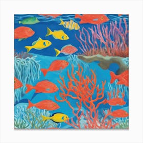David Hockney Style: A Vibrant Coral Reef Teeming With Marine Life 4 Canvas Print