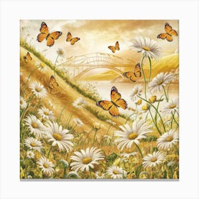 Daisies And Butterflies Canvas Print