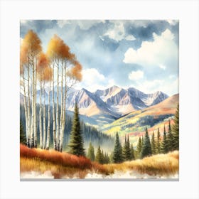 Watercolor Of Aspen Trees Canvas Print