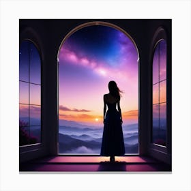 Woman Looking Out Of Window Canvas Print
