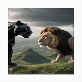 Black Panther And The Lion Canvas Print