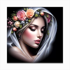 Beautiful Woman With Flowers Canvas Print