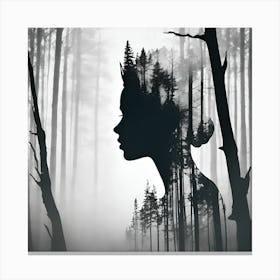 Silhouette Of A Woman In The Forest Canvas Print