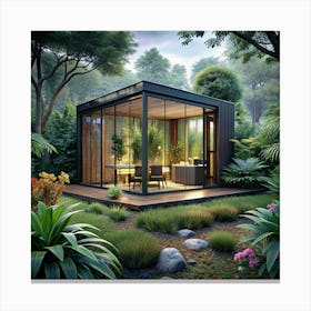 Glass House In A Lush Garden Canvas Print