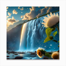 Foreground Mythical 3d Electric Blue Water Fall Canvas Print