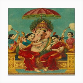 Ganapati With His Consorts Riddhi And Siddhi, India Canvas Print