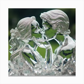 Kissing Couple In Ice Sculpture Canvas Print