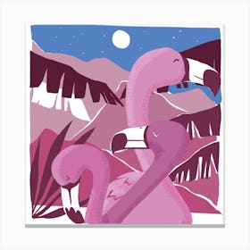 Flamingo Night Square Canvas Print