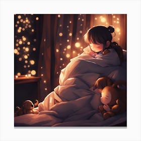 Anime Girl Sleeping In Bed Canvas Print