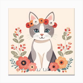 Floral Baby Cat Nursery Illustration (8) Canvas Print