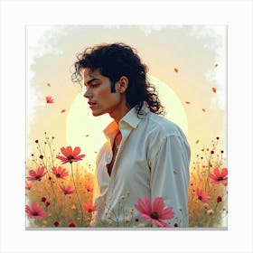 Watercolor Image Of Michael Jackson In A Dreamy Landscape 1 Canvas Print