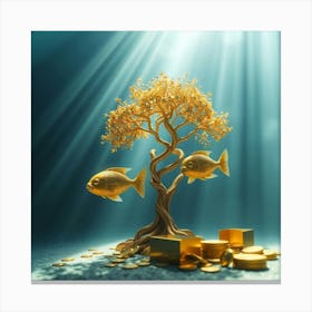 Gold Tree With Gold Coins Canvas Print